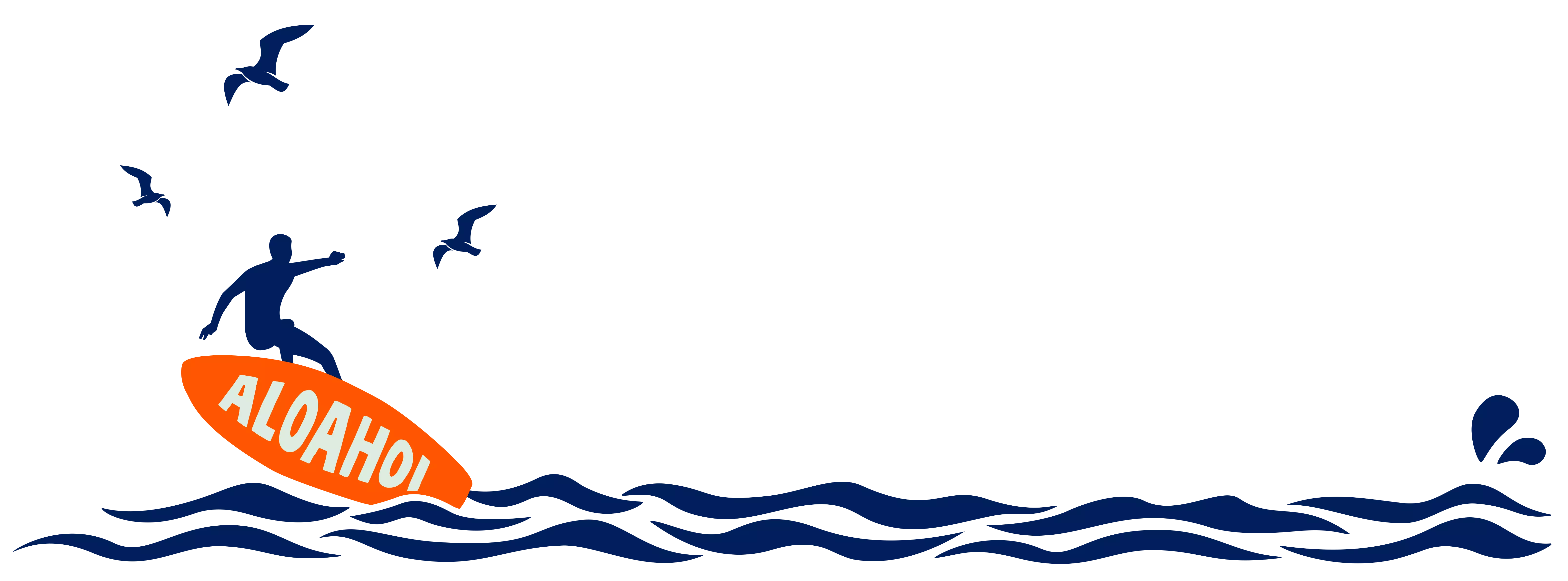 Grafik mit dem Aloahoi-Surfer in Orange-Blau.