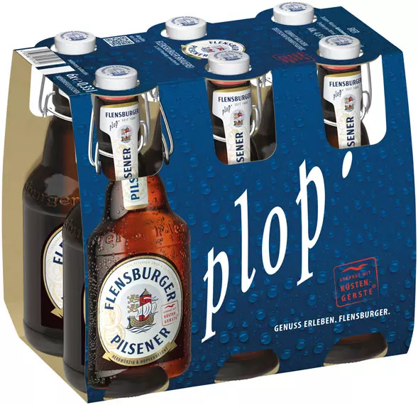 Das Flensburger Pilsener Sixpack mit dem Design aus 2023.
