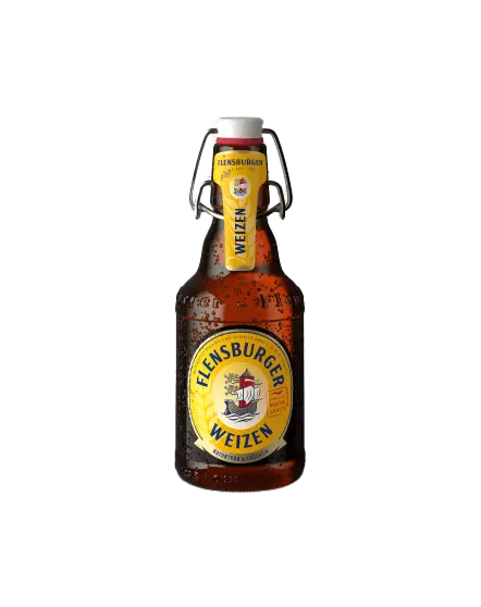 Eine Flasche Flensburger Weizen.